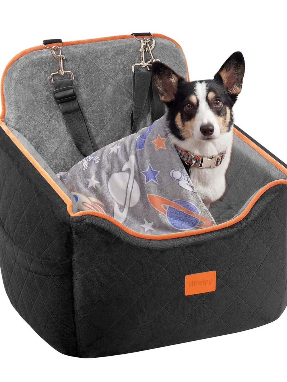 Gray & Orange Quilted Dog Car Seat Booster